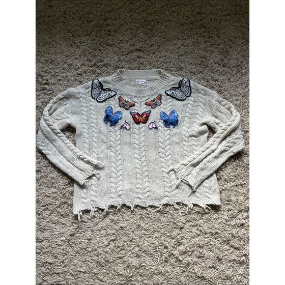 Sunset & Spring Butterfly Cable-Knit Sweater Women’s Large - Picture 2 of 10